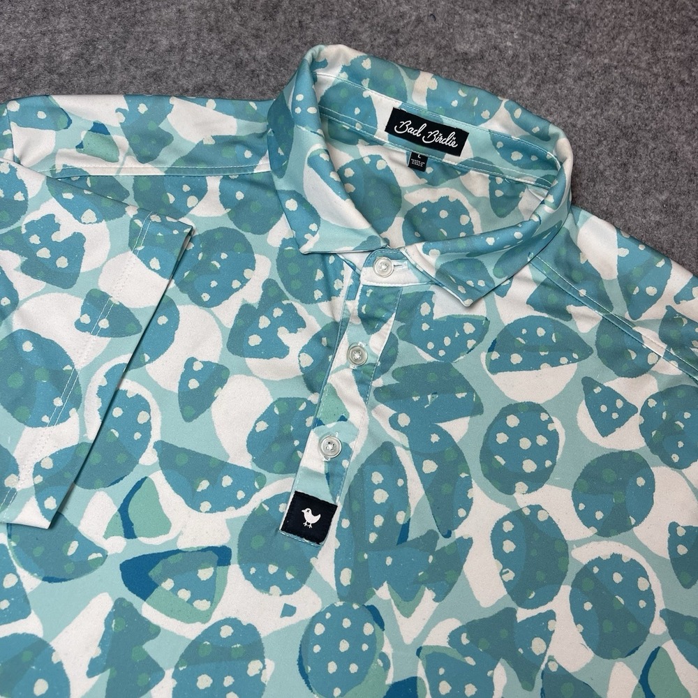 Bad Birdie Polo Shirt Mens Large Teal Geometric‎ Active Performance Stretch Golf